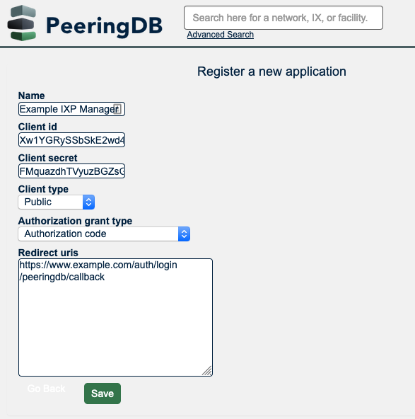 Adding IXP Manager to PeeringDB's OAuth Applications