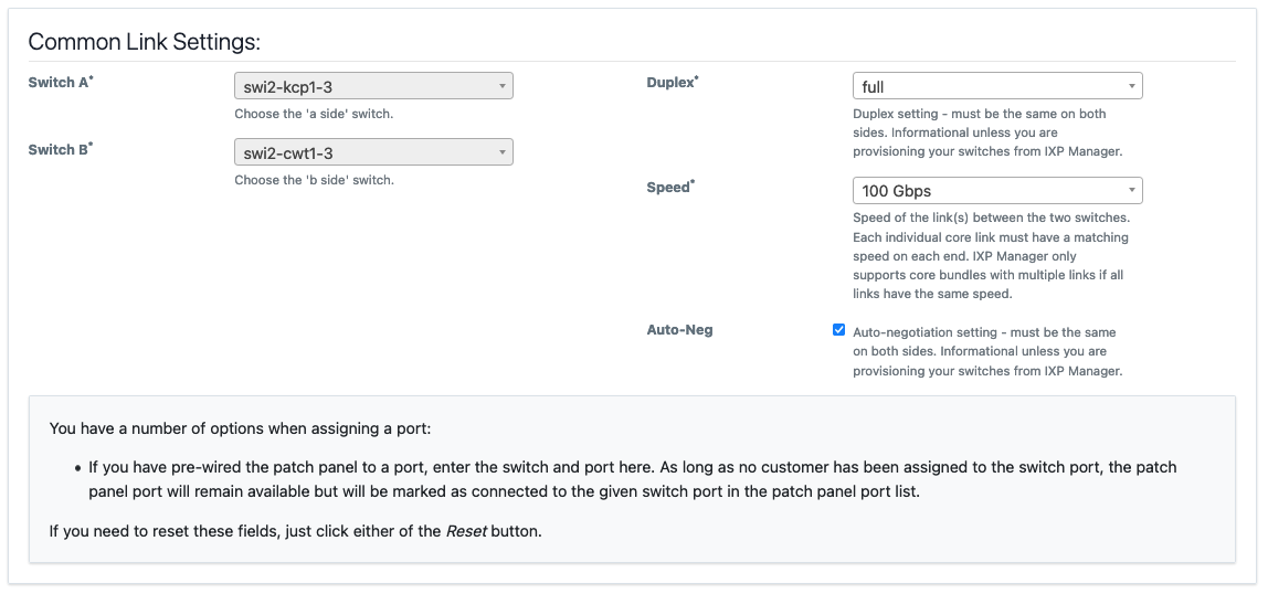 Adding a Core Bundle - Common Link Settings