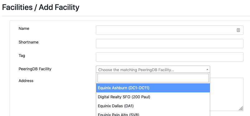 PeeringDB Facility Add