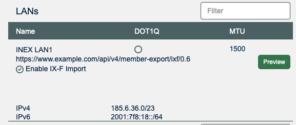 PeeringDB IX-F Export LAN Entry