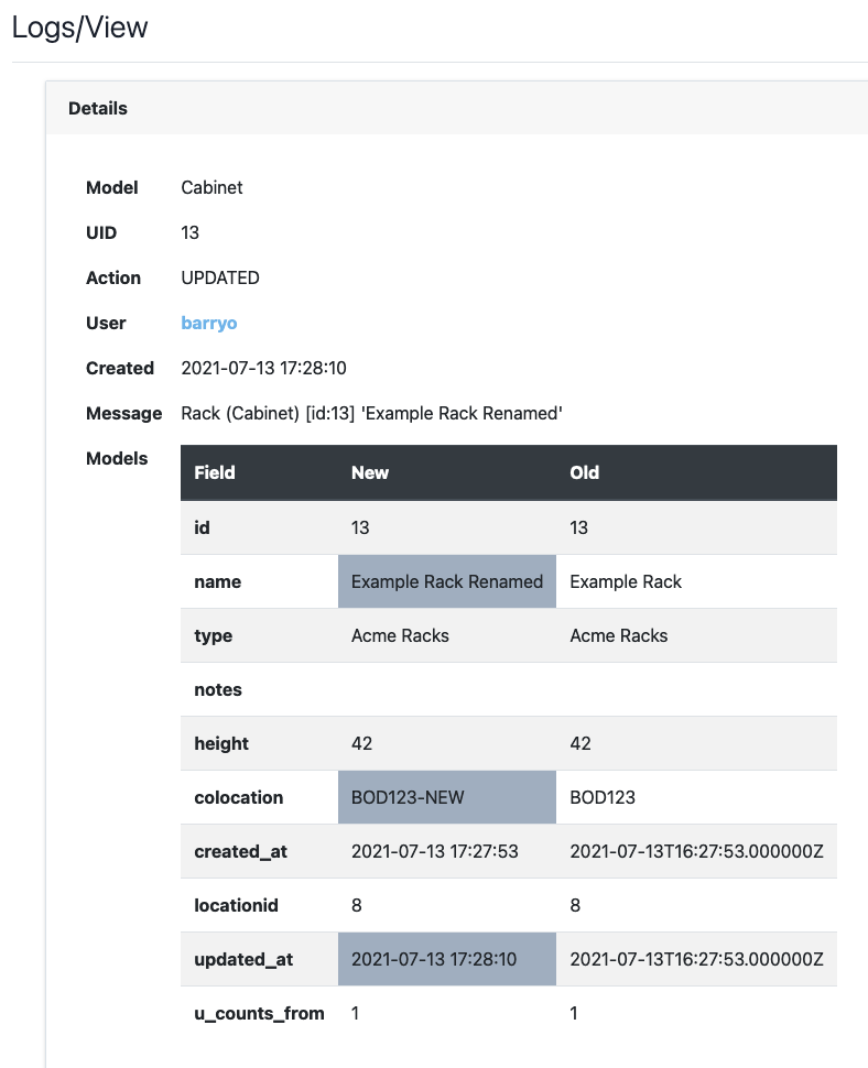 Rack creation log