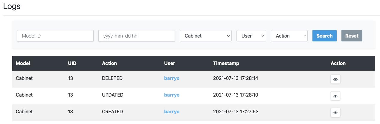 List of logs for racks