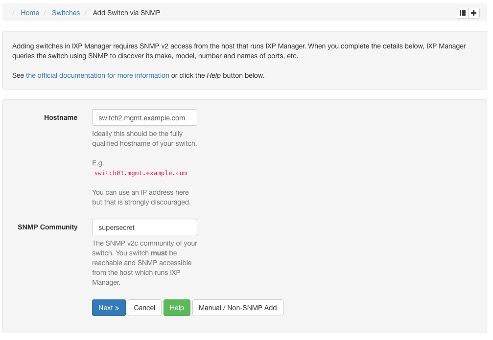 Adding a Switch - SNMP