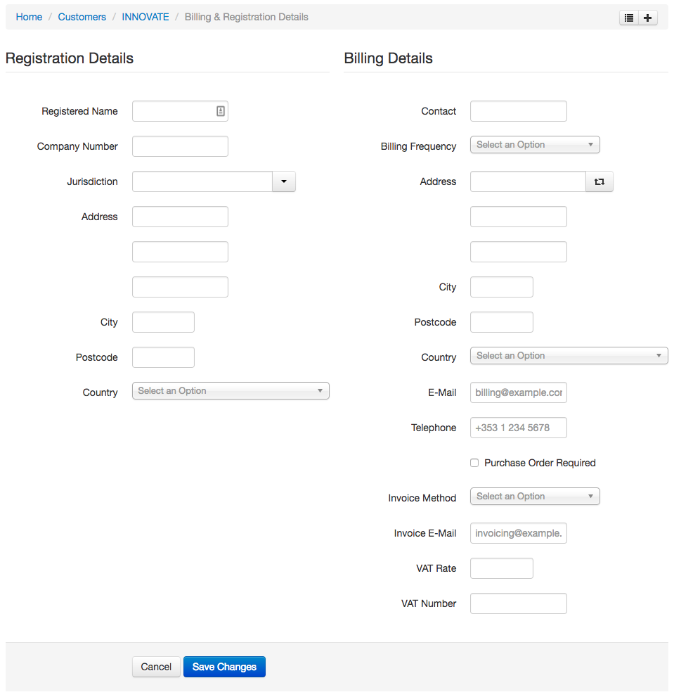 Customer Registration and Billing Details